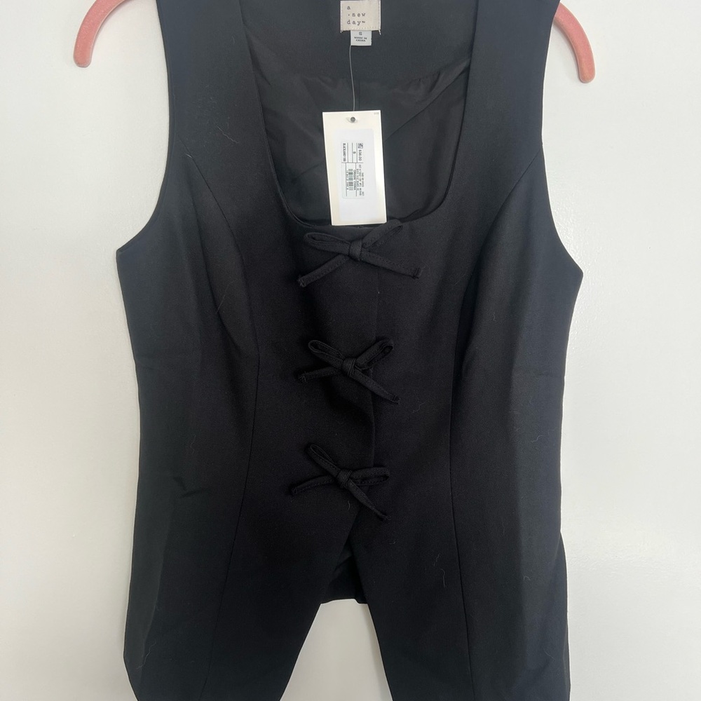 a new day Black Vest with Bow Accents